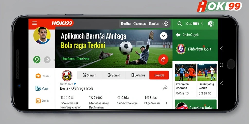 Antarmuka HOKI99 menampilkan berita dan statistik olahraga bola terkini.