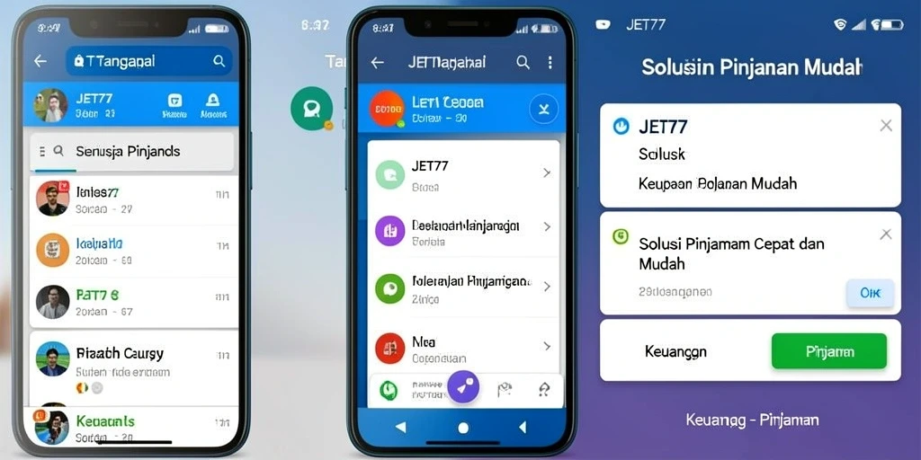 Antarmuka pengguna JET77 untuk pengajuan pinjaman yang sederhana.