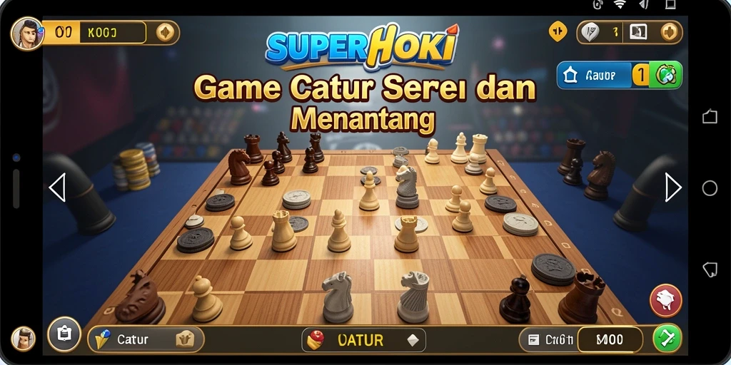 Tampilan antarmuka <strong>SUPERHOKI</strong> dengan papan catur yang menarik dan interaktif.